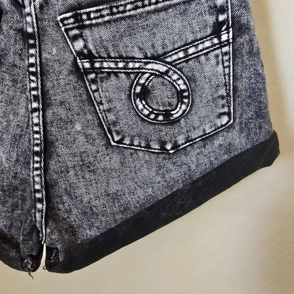 One Teaspoon Bandits Shorts 25 High Waist Western Acid Wash Black Gray Denim